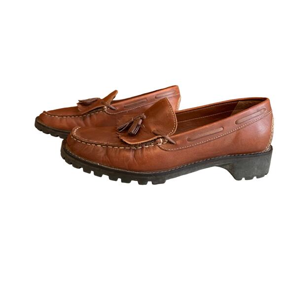 Vintage 90s Connie Lug Sole Leather Kiltie Loafers Brown 7.5 - Picture 3 of 8